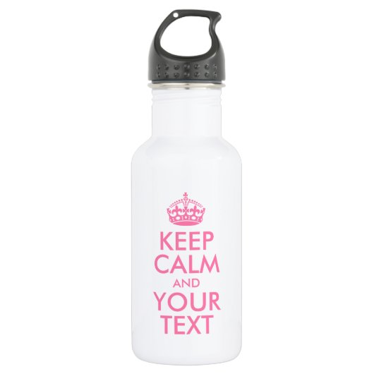 Aangepaste KEEP CALM en JOUW TEKST - roze woorden Waterfles (Voorkant)