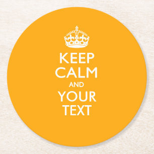 Aangepaste KEEP CALM EN Jouw tekst voor Geel Ronde Kartonnen Onderzetter