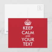 Aangepaste KEEP CALM en JOUW TEKST - witte woorden Briefkaart (Voorkant / Achterkant)