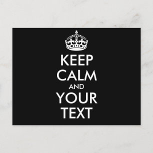 Aangepaste KEEP CALM en JOUW TEKST - witte woorden Briefkaart