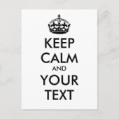 Aangepaste KEEP CALM en JOUW TEKST - zwart Briefkaart (Voorkant)
