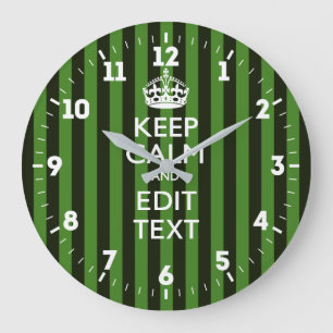 Aangepaste Keep Calm Get Jouw tekst Green Stripes Grote Klok