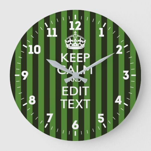 Aangepaste Keep Calm Get Jouw tekst Green Stripes Grote Klok (Voorkant)