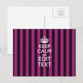 Aangepaste KEEP CALM Jouw tekst Fuchsia Stripes Briefkaart (Voorkant / Achterkant)
