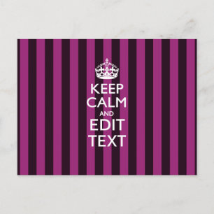Aangepaste KEEP CALM Jouw tekst Fuchsia Stripes Briefkaart