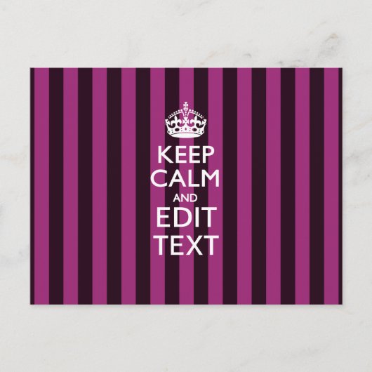 Aangepaste KEEP CALM Jouw tekst Fuchsia Stripes Briefkaart (Voorkant)