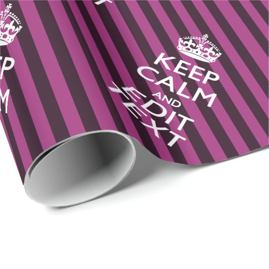 Aangepaste KEEP CALM Jouw tekst Fuchsia Stripes Cadeaupapier (Rol Hoek)