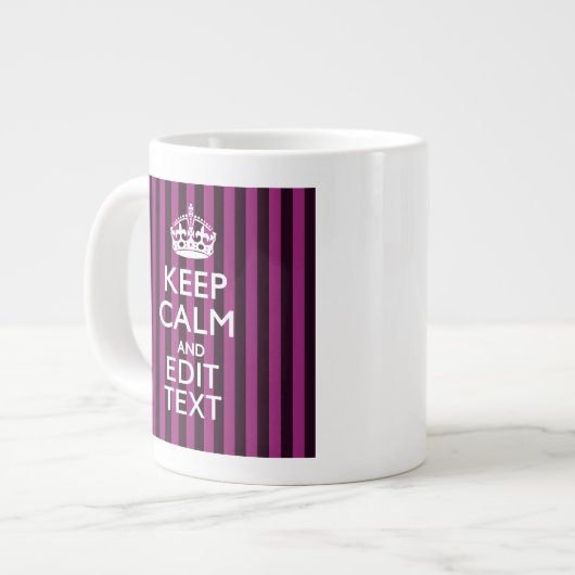 Aangepaste KEEP CALM Jouw tekst Fuchsia Stripes Grote Koffiekop (Links)