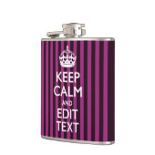 Aangepaste KEEP CALM Jouw tekst Fuchsia Stripes Heupfles (Links)