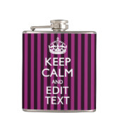 Aangepaste KEEP CALM Jouw tekst Fuchsia Stripes Heupfles (Voorkant)