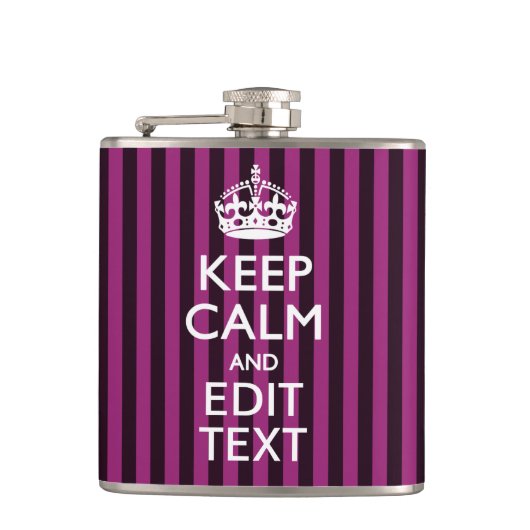 Aangepaste KEEP CALM Jouw tekst Fuchsia Stripes Heupfles (Voorkant)