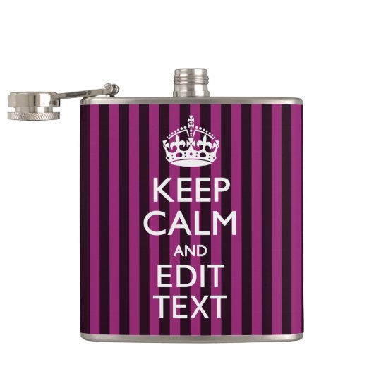 Aangepaste KEEP CALM Jouw tekst Fuchsia Stripes Heupfles (Geopend)