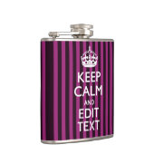 Aangepaste KEEP CALM Jouw tekst Fuchsia Stripes Heupfles (Rechts)