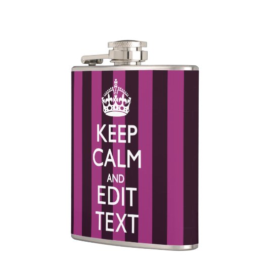 Aangepaste KEEP CALM Jouw tekst Fuchsia Stripes Heupfles (Links)