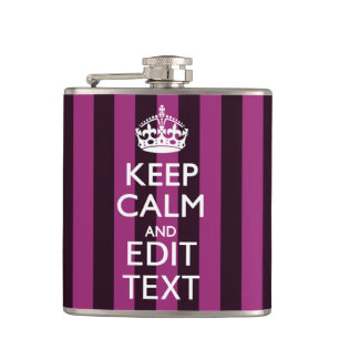 Aangepaste KEEP CALM Jouw tekst Fuchsia Stripes Heupfles