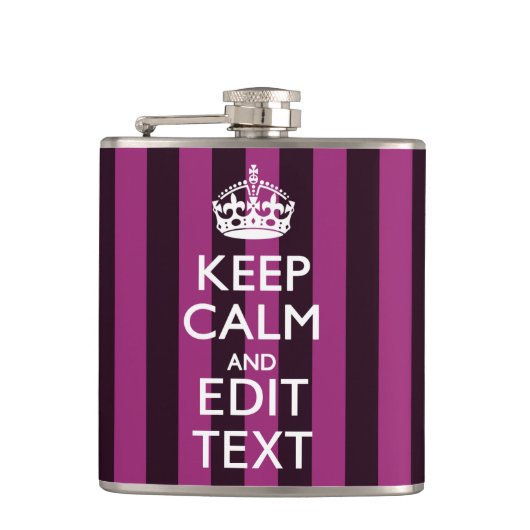 Aangepaste KEEP CALM Jouw tekst Fuchsia Stripes Heupfles (Voorkant)