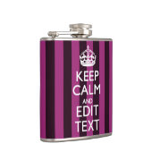 Aangepaste KEEP CALM Jouw tekst Fuchsia Stripes Heupfles (Rechts)