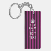 Aangepaste KEEP CALM Jouw tekst Fuchsia Stripes Sleutelhanger (Voorkant Links)