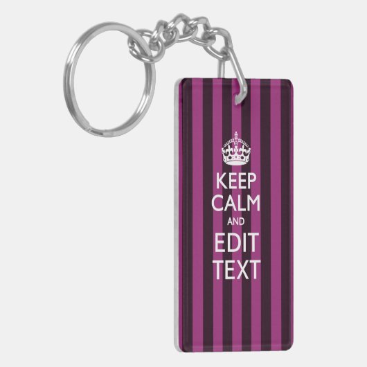 Aangepaste KEEP CALM Jouw tekst Fuchsia Stripes Sleutelhanger (Voorkant Links)