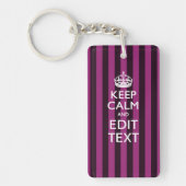 Aangepaste KEEP CALM Jouw tekst Fuchsia Stripes Sleutelhanger (Voorkant)