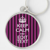 Aangepaste KEEP CALM Jouw tekst Fuchsia Stripes Sleutelhanger (Voorkant)