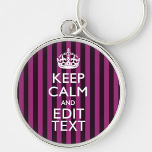Aangepaste KEEP CALM Jouw tekst Fuchsia Stripes Sleutelhanger