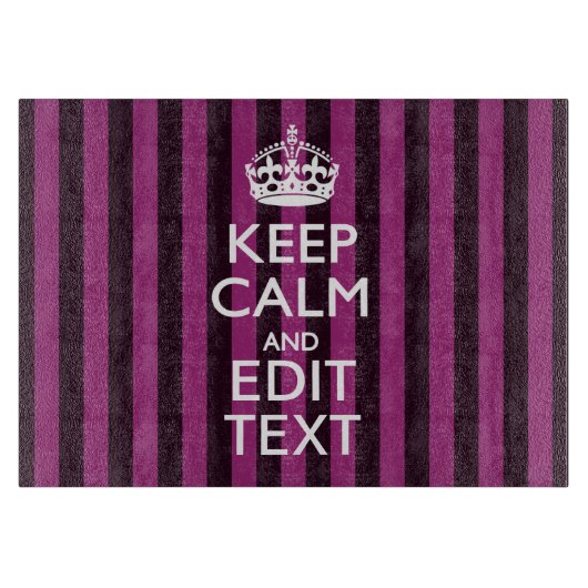 Aangepaste KEEP CALM Jouw tekst Fuchsia Stripes Snijplank (Voorkant)