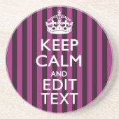 Aangepaste KEEP CALM Jouw tekst Fuchsia Stripes Zandsteen Onderzetter (Voorkant)