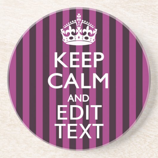 Aangepaste KEEP CALM Jouw tekst Fuchsia Stripes Zandsteen Onderzetter (Voorkant)