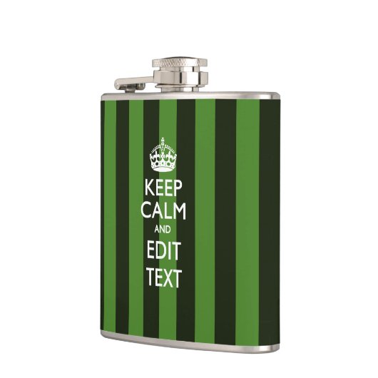 Aangepaste 'Keep Calm'-Jouw tekst op groene strepe Heupfles (Links)