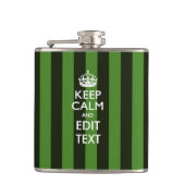 Aangepaste 'Keep Calm'-Jouw tekst op groene strepe Heupfles (Voorkant)