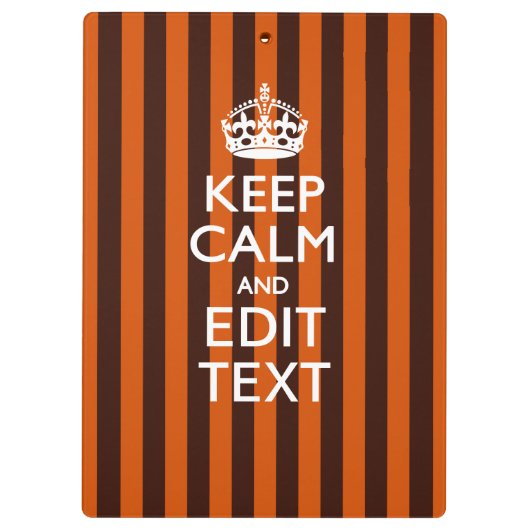 Aangepaste KEEP CALM-Jouw tekst op Oranje strepen Klembord (Achterkant)