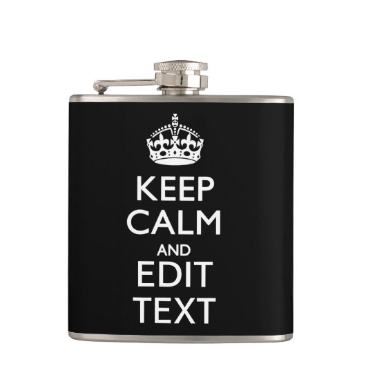 Aangepaste KEEP CALM-Jouw tekst op zwart Heupfles (Voorkant)