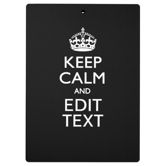 Aangepaste KEEP CALM-Jouw tekst op zwart Klembord (Achterkant)