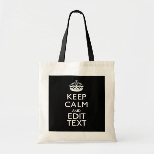Aangepaste KEEP CALM-Jouw tekst op zwart Tote Bag