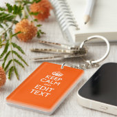 Aangepaste KEEP CALM Jouw tekst Oranje decor Sleutelhanger (Voorkant Rechts)