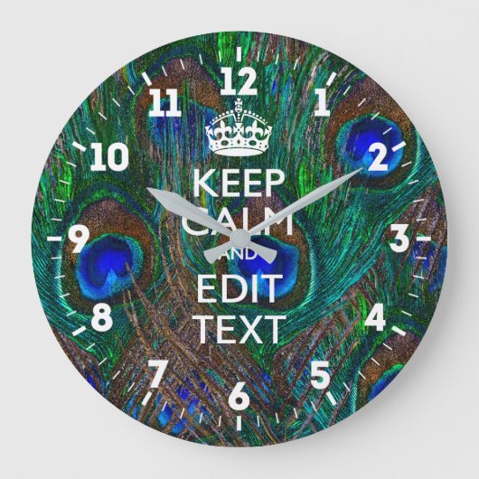 Aangepaste Keep Calm Jouw tekst Peacock-stijl Grote Klok (Voorkant)