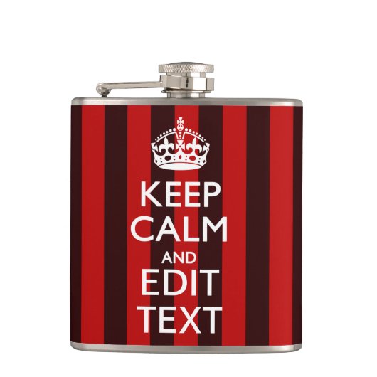 Aangepaste 'Keep Calm Jouw tekst Red Stripes'-deco Heupfles (Voorkant)