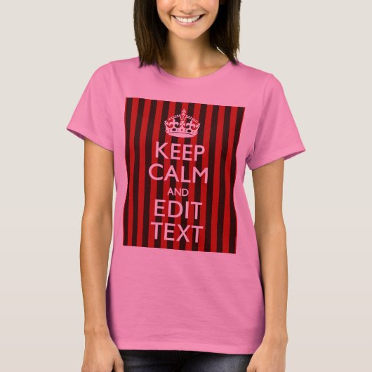 Aangepaste 'Keep Calm Jouw tekst Red Stripes'-deco T-shirt (Voorkant)
