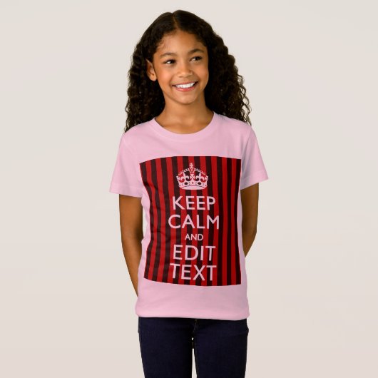 Aangepaste 'Keep Calm Jouw tekst Red Stripes'-deco T-shirt (Voorkant volledig)