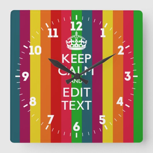 Aangepaste 'Keep Calm Jouw tekst'-regenboogstrips Vierkante Klok (Voorkant)