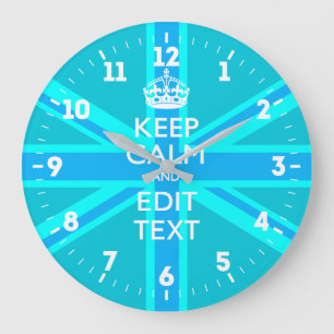 Aangepaste Keep Calm Jouw tekst UK Flag Sky Blue Grote Klok