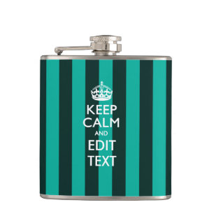 Aangepaste 'Keep Calm Stripes' in Turquoise Heupfles