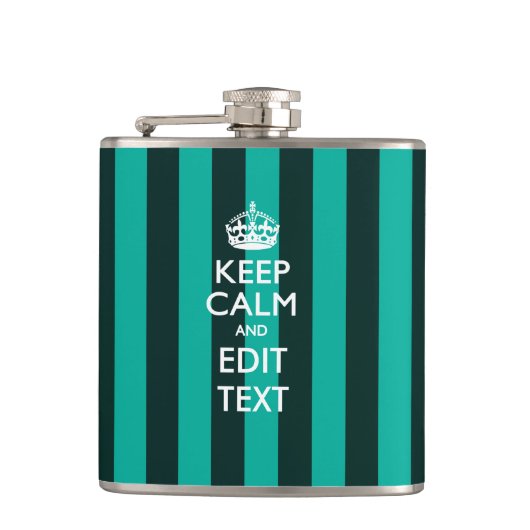 Aangepaste 'Keep Calm Stripes' in Turquoise Heupfles (Voorkant)
