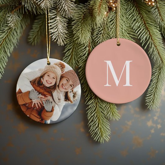 Aangepaste Keepsake Foto en Monogram Kerstmis Keramisch Ornament