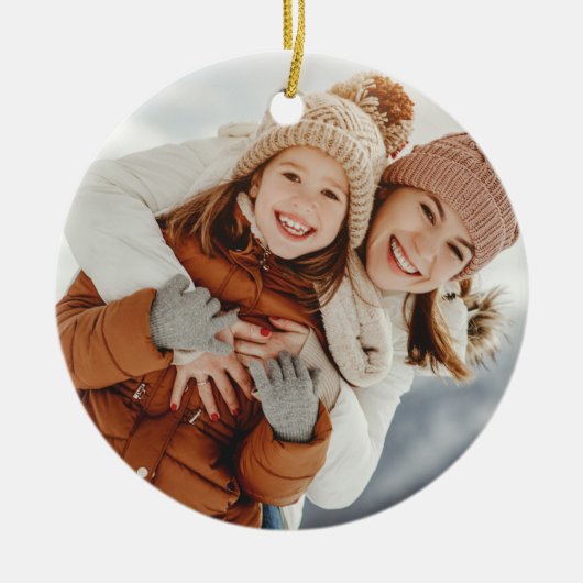 Aangepaste Keepsake Foto en Monogram Kerstmis Keramisch Ornament (Voorkant)