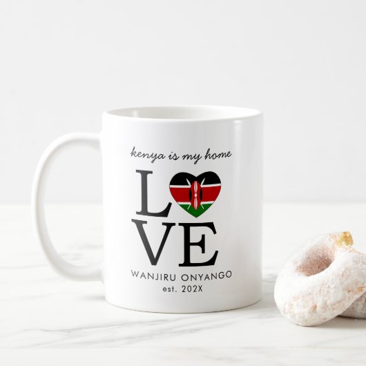 Aangepaste Kenia Vlag Hart Koffiemok (Met donut)