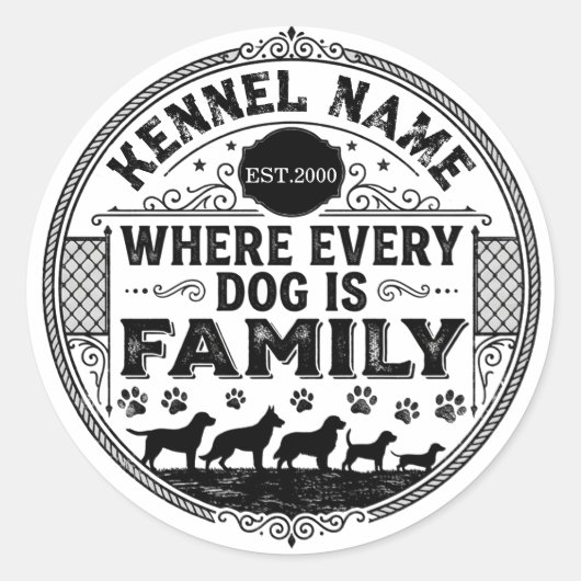 Aangepaste Kennelnaam Sticker | Vintage Huisdier V (Voorkant)