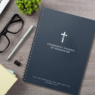 Aangepaste Kerkpreek Modern Cross Navy Geloof Notitieboek