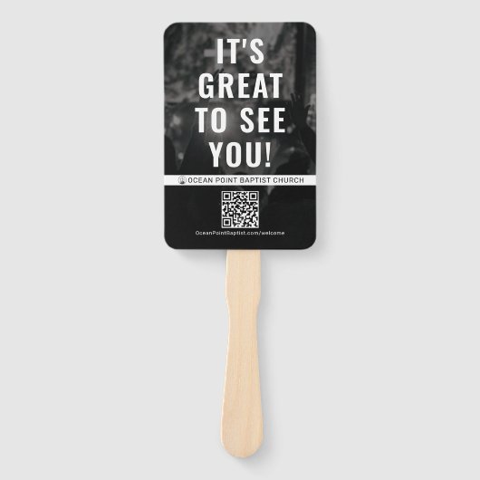 Aangepaste kerkwelkomstventilator met QR-code Handwaaier (Voorkant)